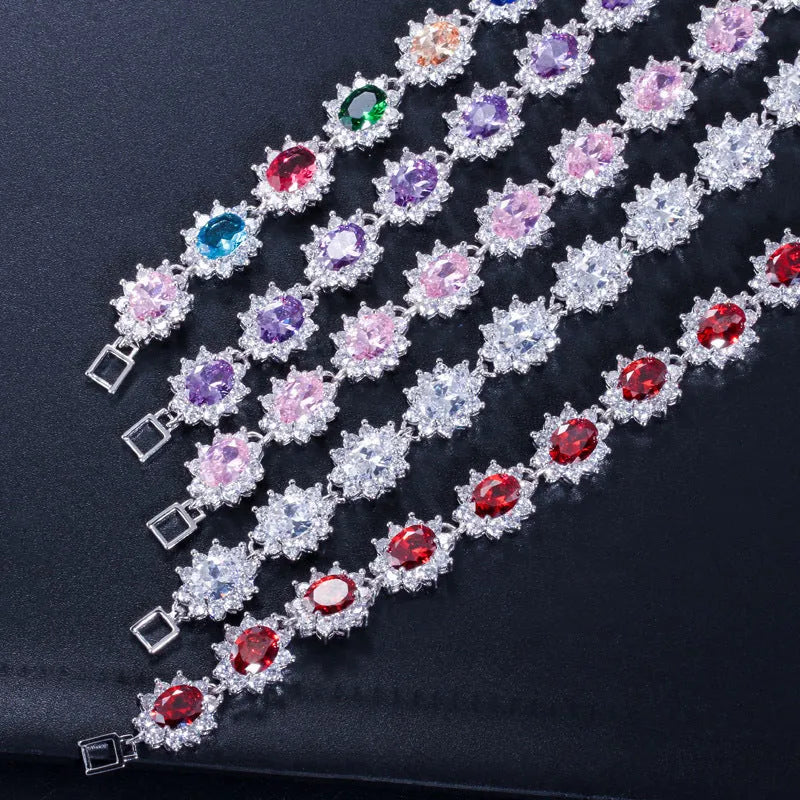 18K real platinum plated copper bracelet with cubic zirconia inlay, 18.6cm chain, white colour, on a clean background