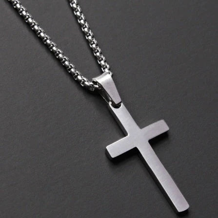 Simple stainless steel cross necklace with adjustable chain, perfect for everyday wear