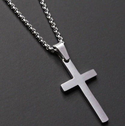 Simple stainless steel cross necklace with adjustable chain, perfect for everyday wear