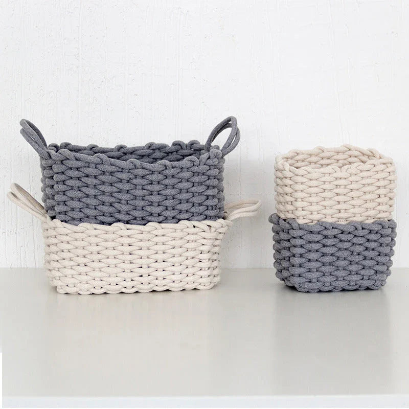 Nordic Wind Hand-woven Thick Cotton Rope Storage Box in white and grey