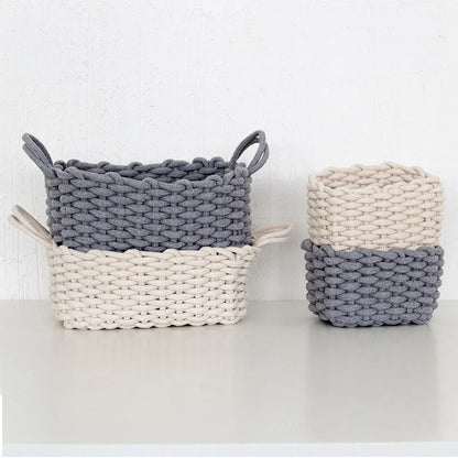 Nordic Wind Hand-woven Thick Cotton Rope Storage Box in white and grey