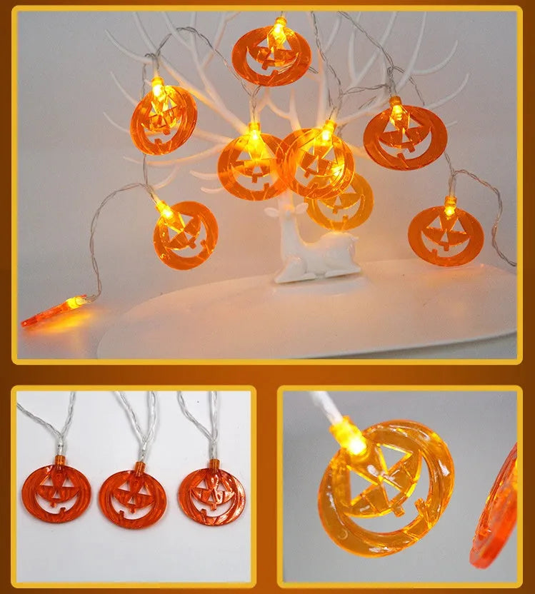Halloween LED string lights with pumpkin, bat, ghost and spider decorations on a 1.2m waterproof battery-powered string