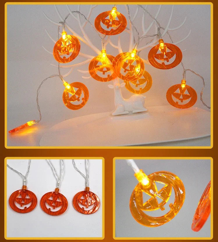 Spooktacular LED string lights with pumpkins, bats, and ghosts for Halloween decor