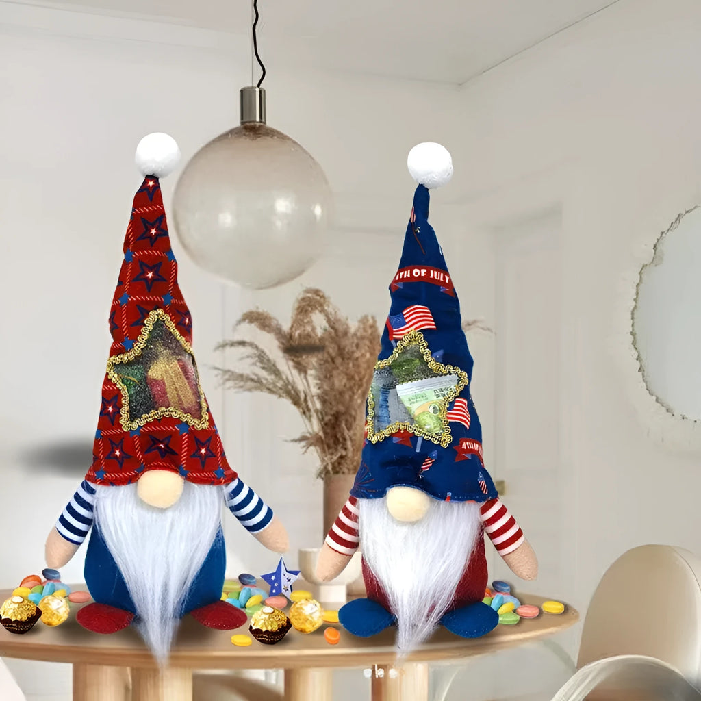 Two matching faceless baby doll Rudolf Christmas ornaments made from red and white polyester cloth