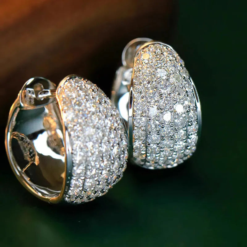 Women's geometric triangle ear clip with inlaid zircon on shiny copper base, white gold colour finish