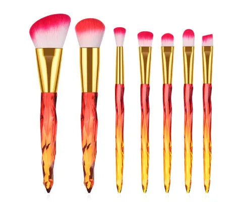 10 clear crystal foundation brushes with diamond shank handles and artificial fibre bristles.