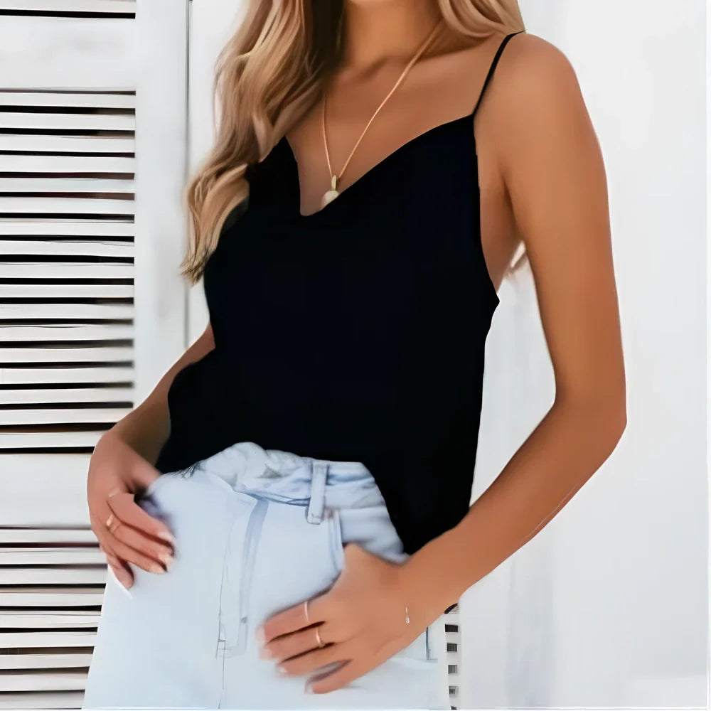 Purple black silky satin camisole sleeveless tank top in size M, adjustable straps, 96% polyester for smooth layering