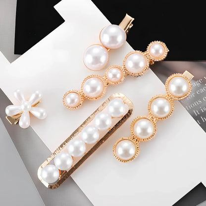 Slip-on pearl bow hair clip in alloy with flower at 2.4cm and pearls up to 7.2cm, secure grip design