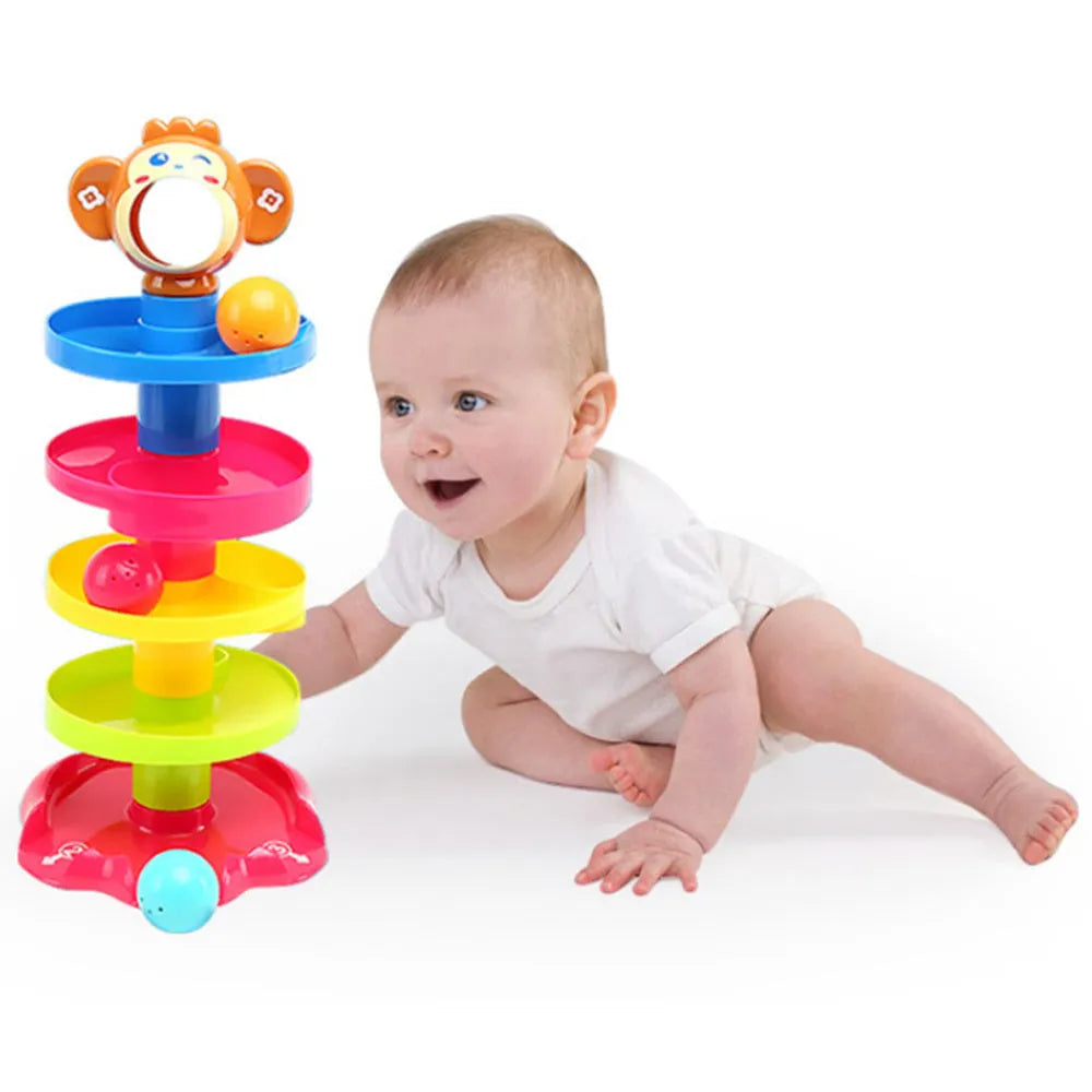 Puzzle rolling ball baby toy 17x18x40.5cm in as-shown colour with music and stacking function