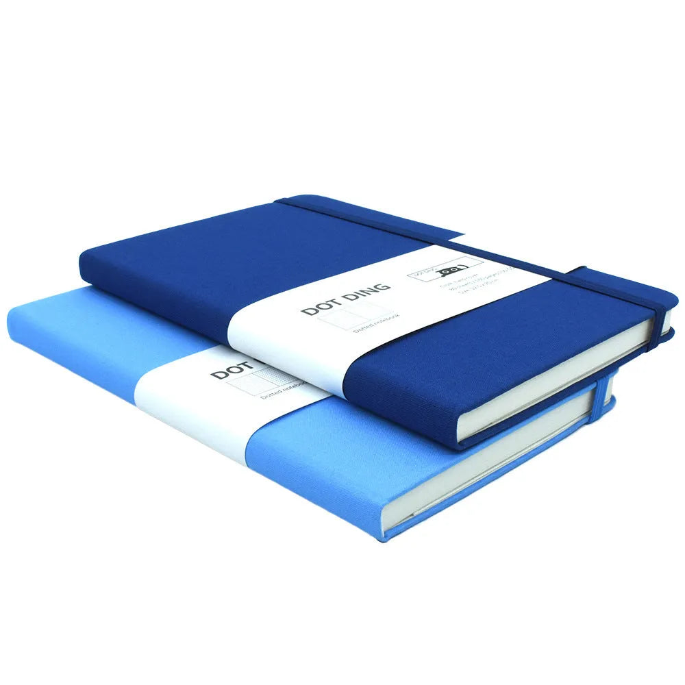 A5 fabric hard cover dot grid bullet journal in blue with saddle stitch binding and 100 GSM paper