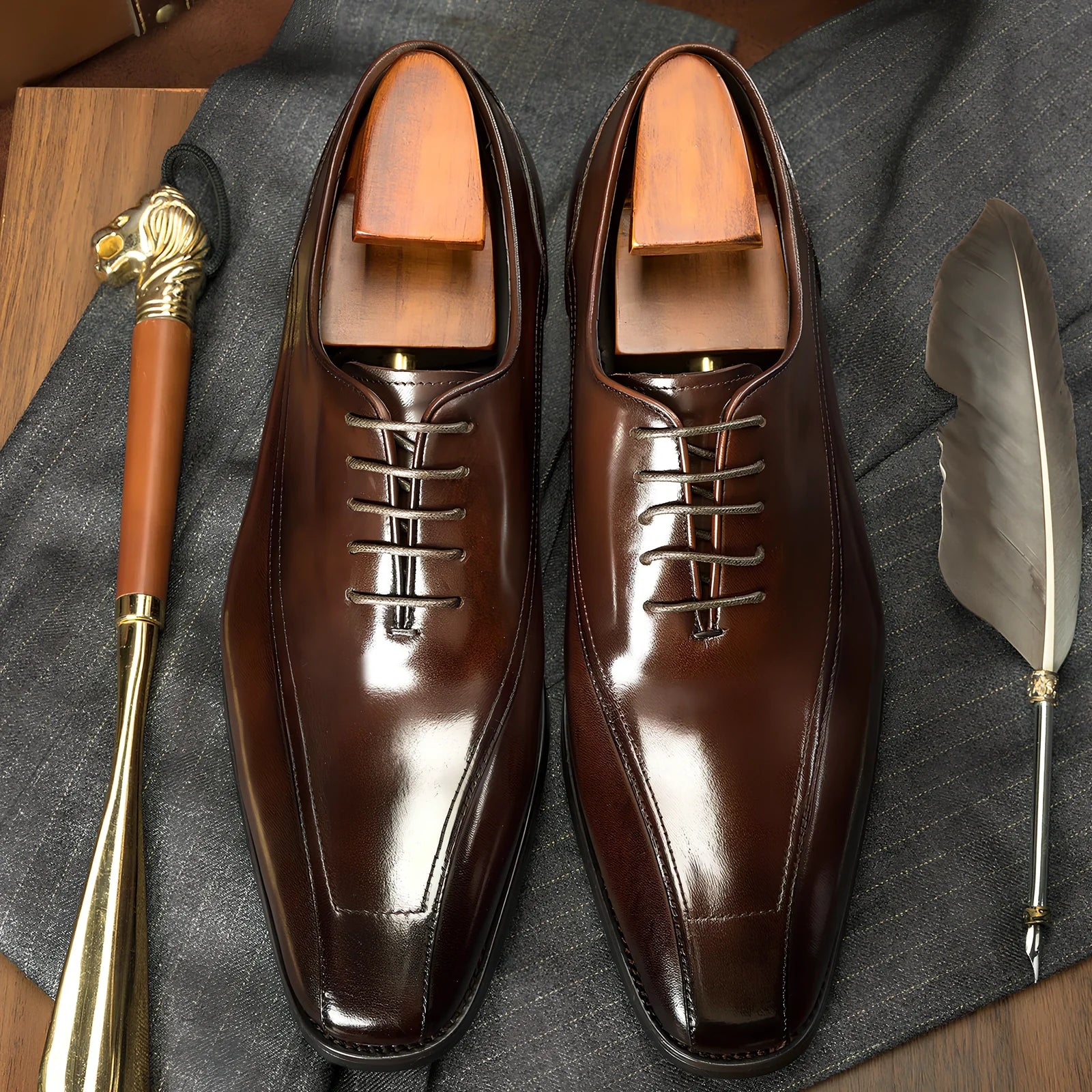 Men's black casual Oxford leather shoes with rubber non-slip sole, low-top breathable design, size EU 37-44