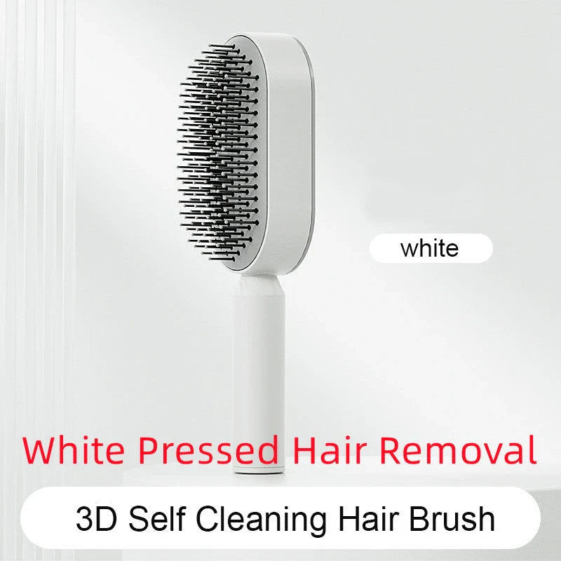 3D Air Cushion Hair Brush in elegant white, showcasing wide comb teeth and ergonomic handle