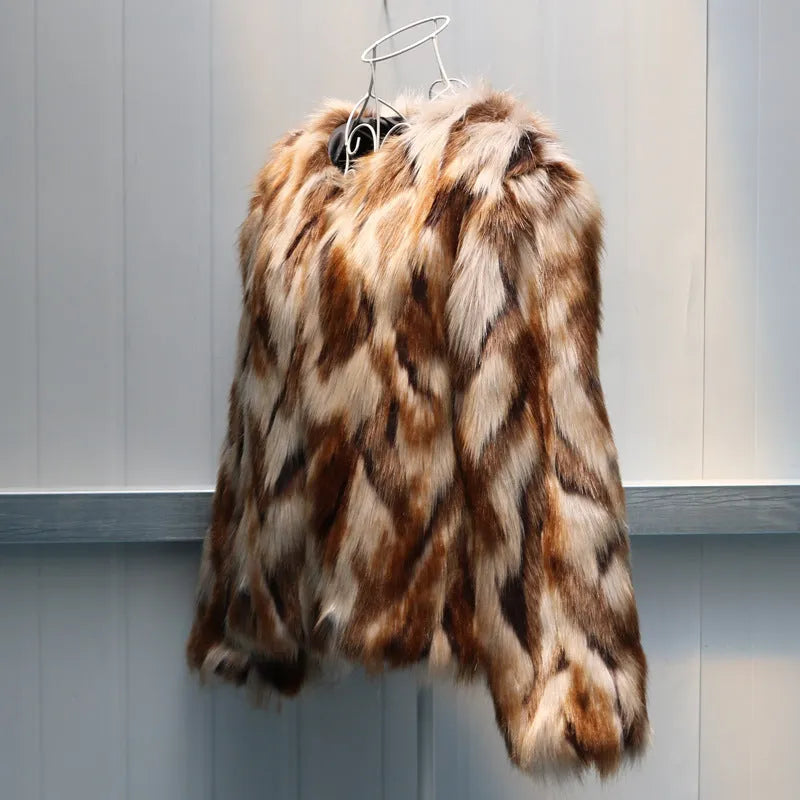 Korean slim-fit faux fur coat for women in street fashion style.