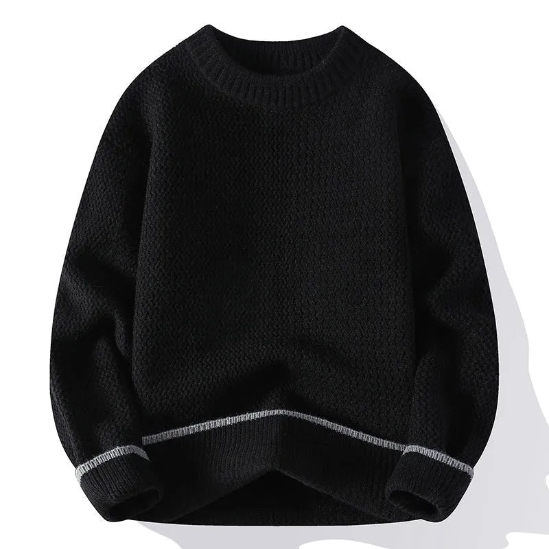 Men's loose fit chemical fibre blend sweater in grey colour with round neck and long sleeves