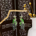 Cloisonne peacock earrings with Miao silver phoenix totem in gold electroplated finish