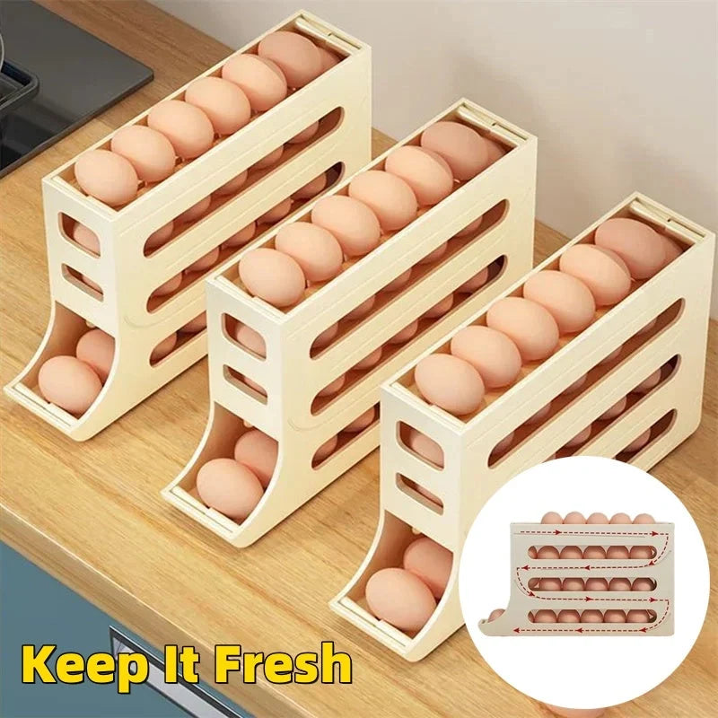4-layer automatic egg roller for refrigerator side door, holds 30 eggs