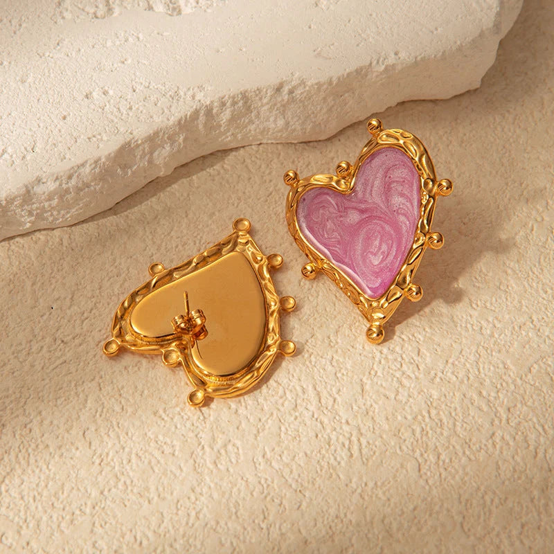 Sweet Magic Purple Love stainless steel heart ear studs in pink