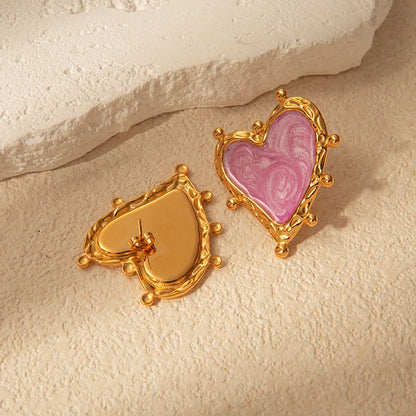 Sweet Magic Purple Love stainless steel heart ear studs in pink
