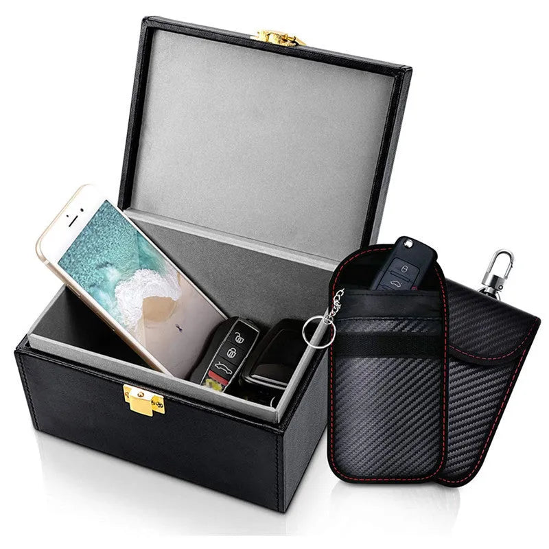 Carbon fiber anti-theft shielding box and key case set with RFID blocking nano material