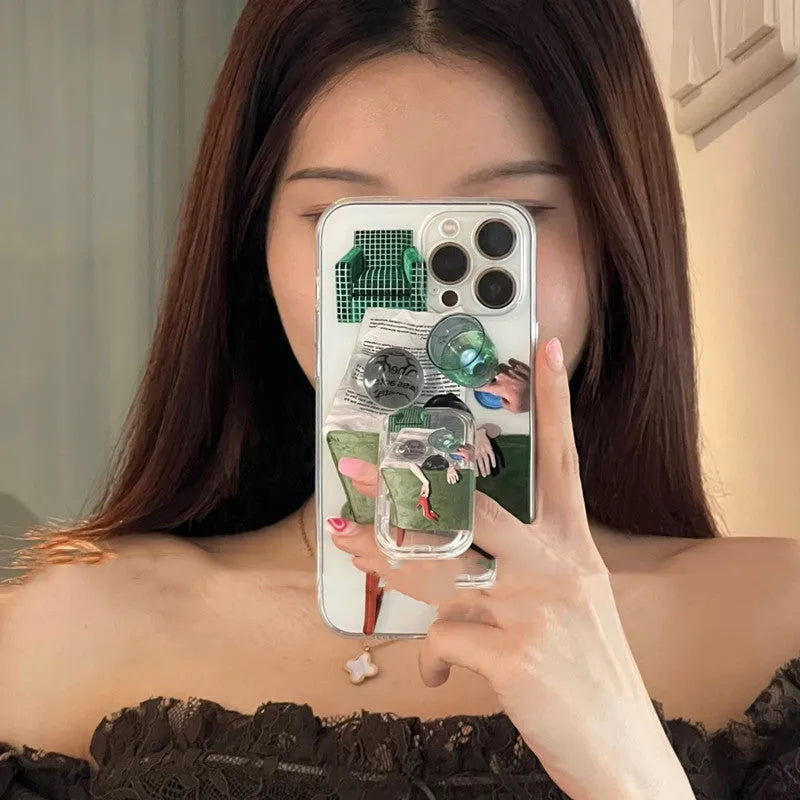 New illustration anti drop silicone phone case for iPhone with push pull bracket option