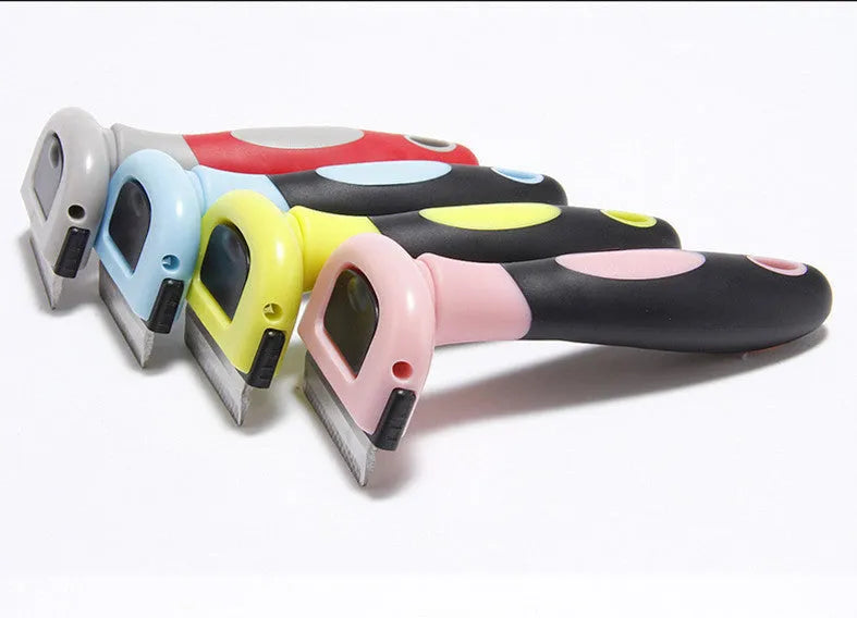 Removable ABS hair removal comb for pets with long straight hair, blue large size shown