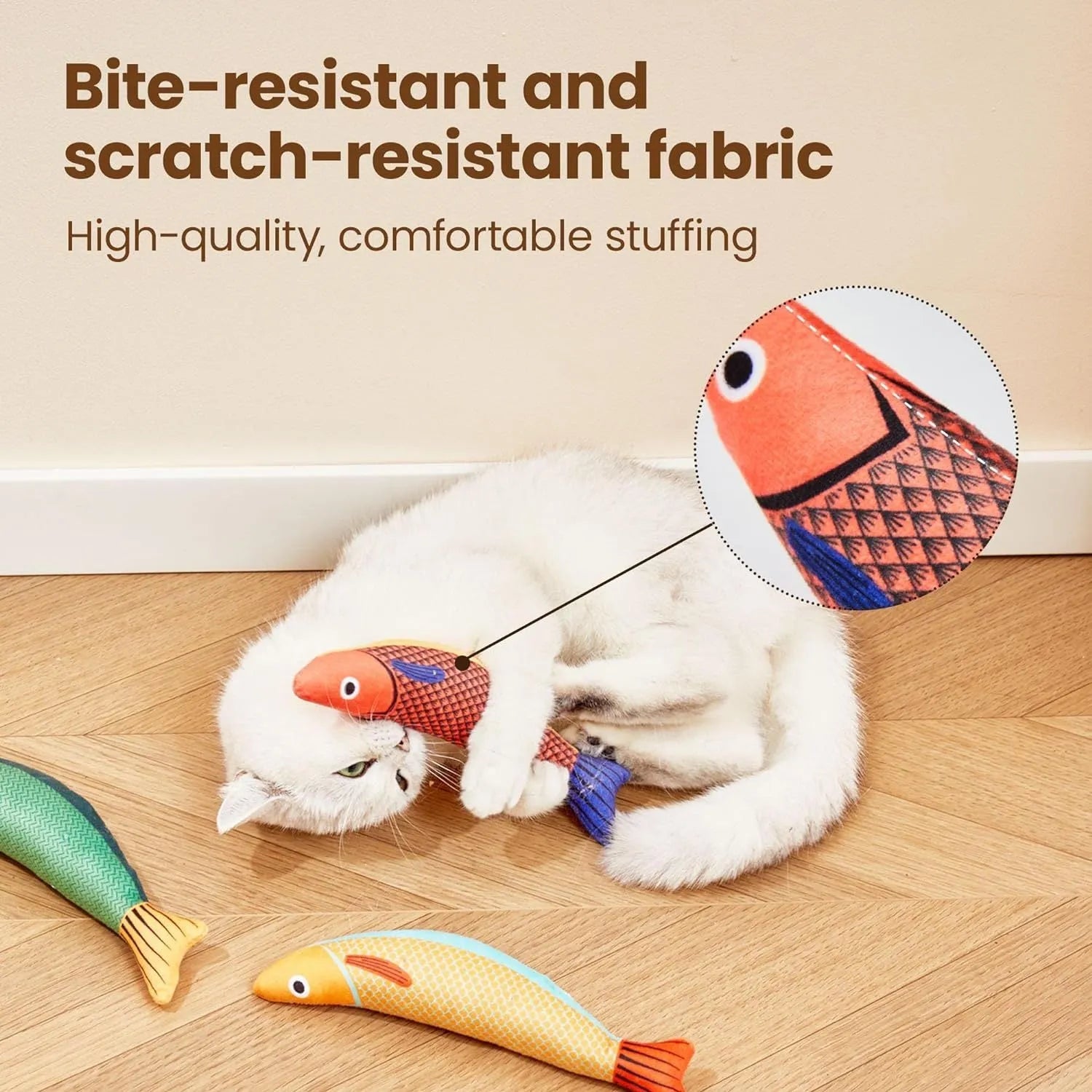 Soft plush saury fish cat kicker toy with organic catnip filling, shown in green colour.