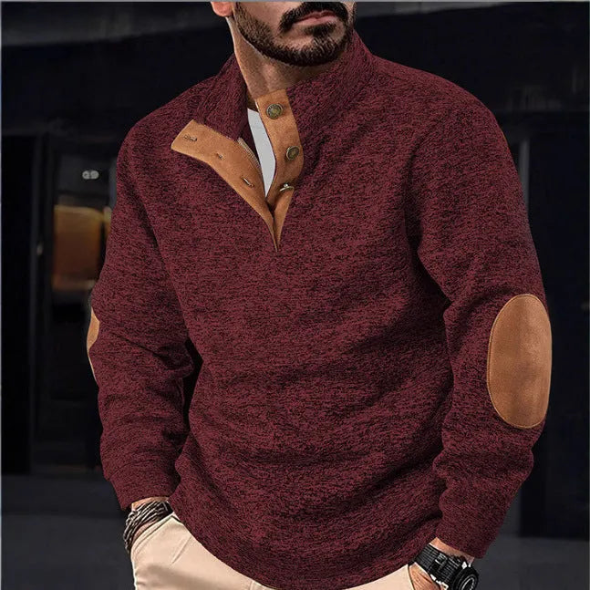 Men's casual printed pullover sweatshirt with patch pocket, loose fit, long sleeves, Japanese cotton blend, size S to 5XL