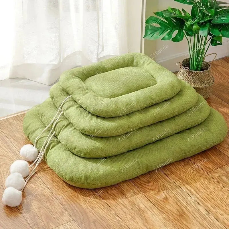 Brown and green kennel pad for dogs serving as summer cooler cushion and cat litter mat in four sizes
