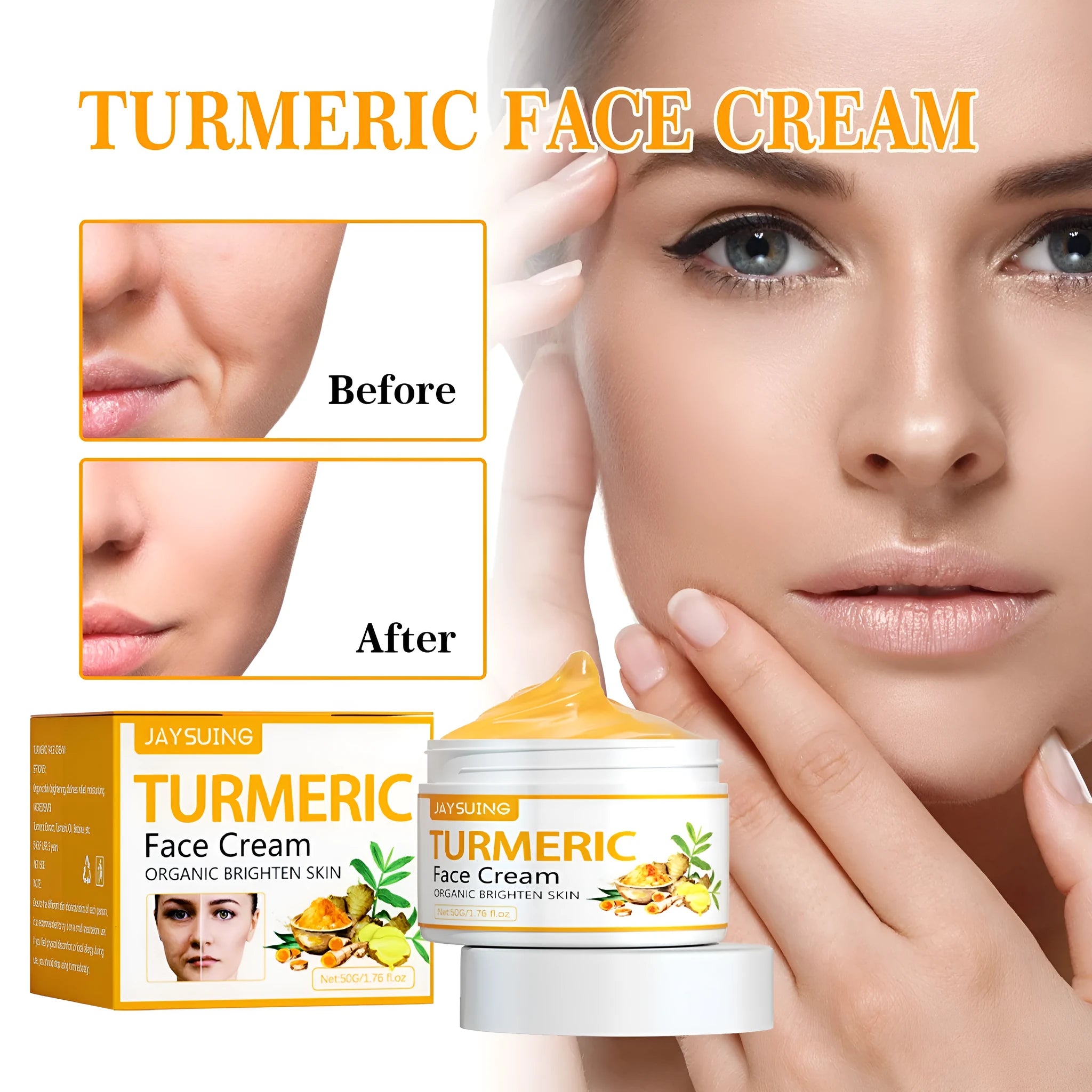 Turmeric Fade Wrinkles Firming Skin Beauty Cream 50g jar with natural ingredients for face brightening