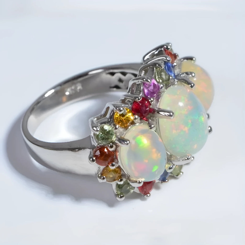 Women's alloy retro geometric ring with zircon inlay on display, available in sizes 6-10