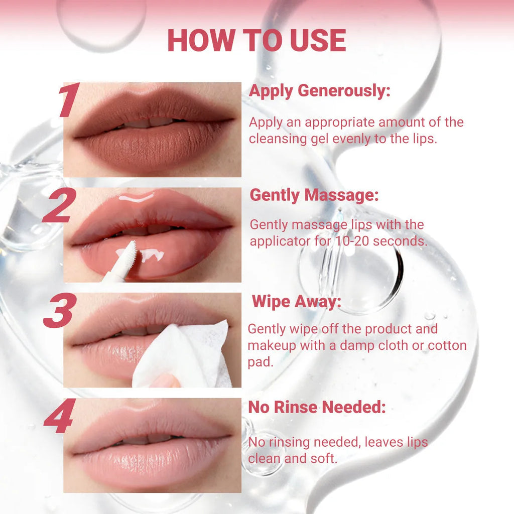 Three-in-one lip makeup remover gel in standard bottle for gentle waterproof makeup removal