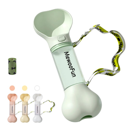 Mewoofun 2-in-1 leak-proof pet water bottle with bone-shaped design and poop bag storage