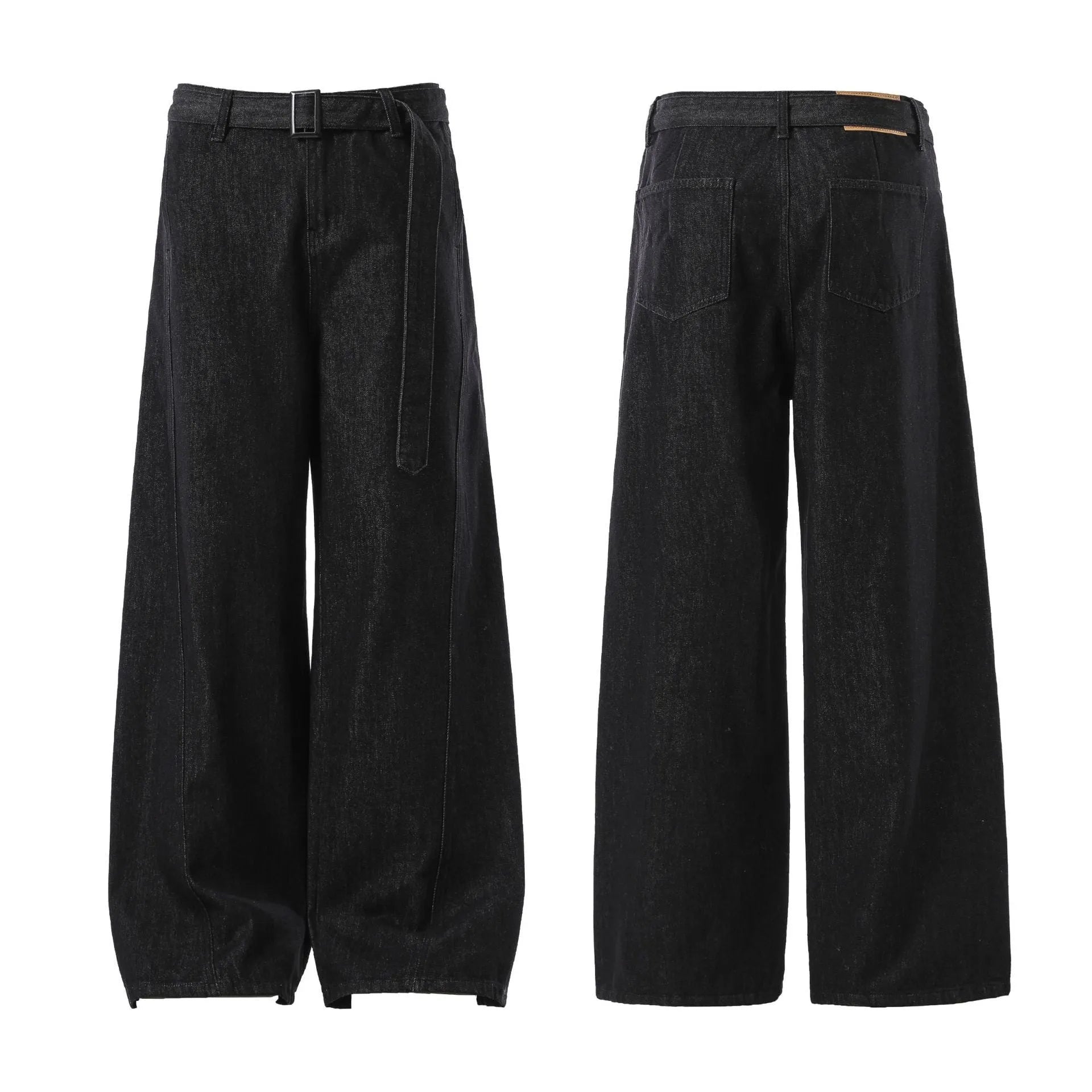 Black women's high-waist straight-leg jeans with gold stitching and a zip fly closure.