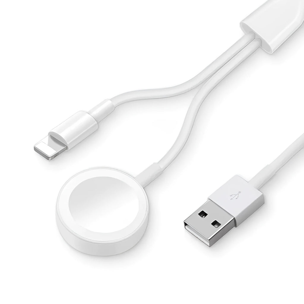White two-in-one wireless charger for smartwatches with USB interface