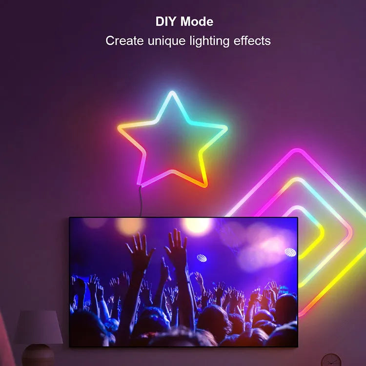 3-metre long flexible USB RGB neon LED light strip with remote control on a white background.