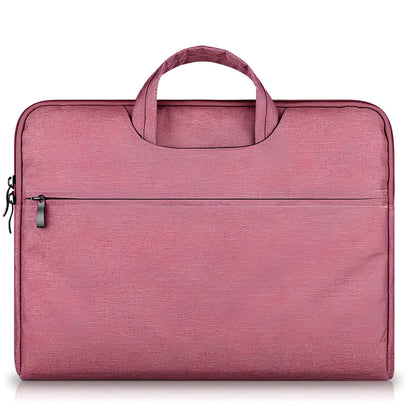 Grey laptop sleeve for MacBook with ant cloth exterior and soft handle, showing internal plush lining