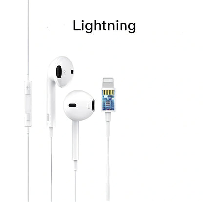 Automatic pop-up Bluetooth headset with lightning plug and in-ear design for wireless audio