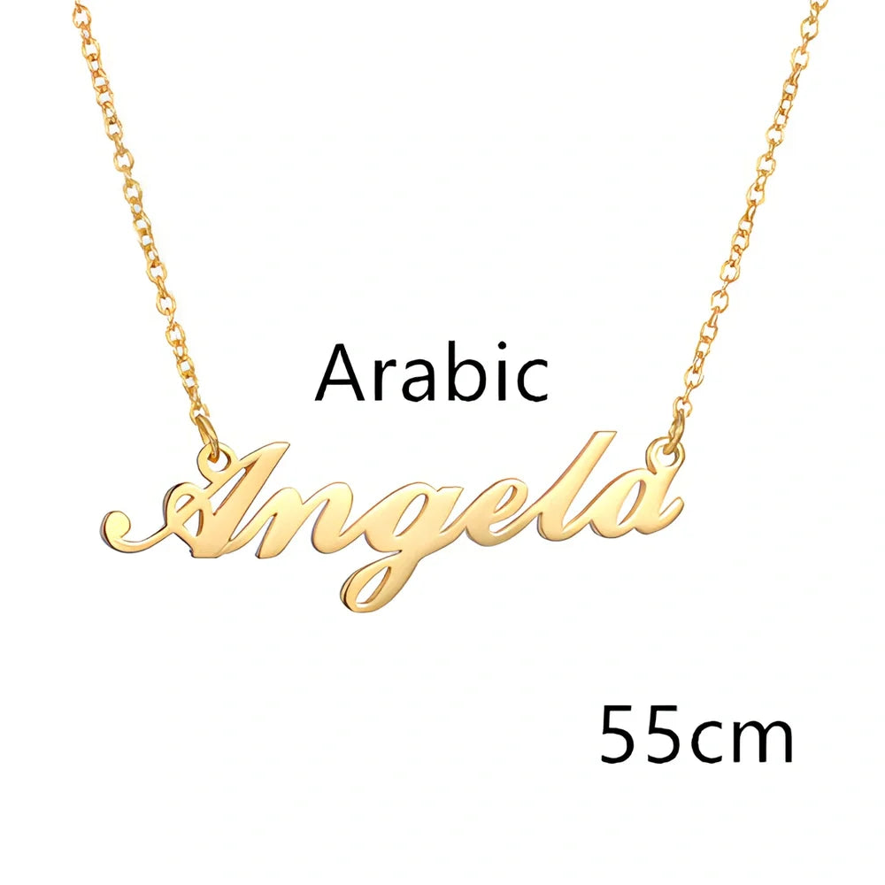 Custom name pendant necklace in titanium steel with 925 silver plating, rose gold chain 45cm length