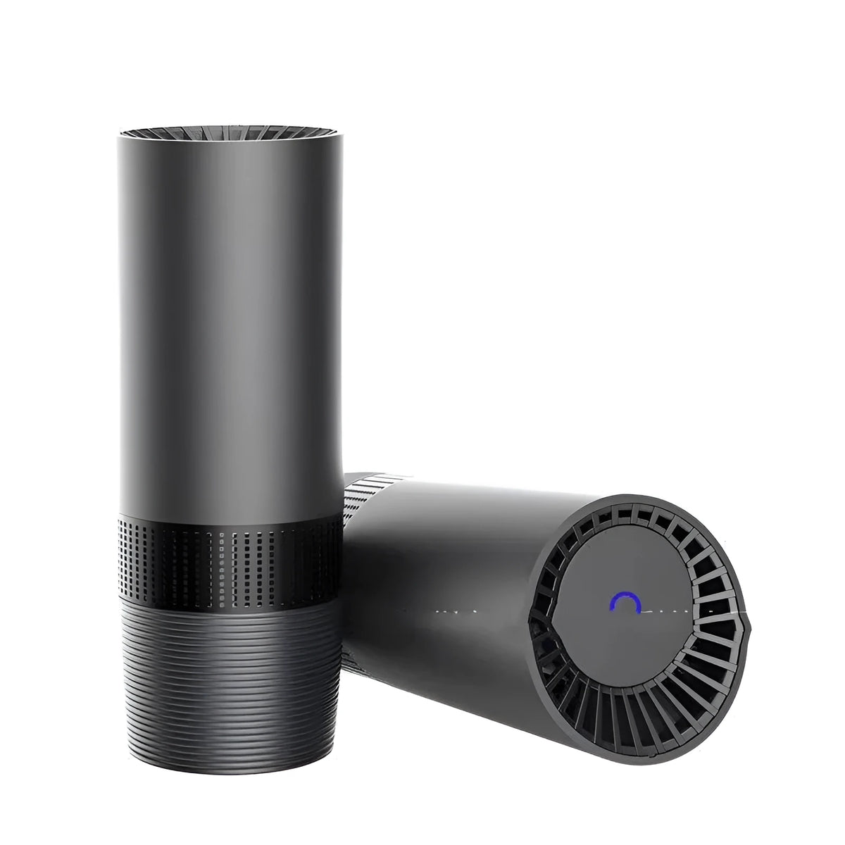 Black aluminium alloy car air purifier with push button controls