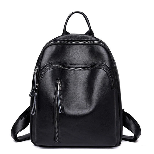 Stylish PU backpack in black, red, and blue colours with a sleek, square silhouette and multiple interior compartments