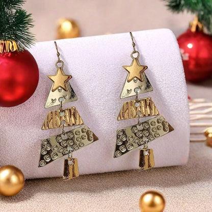 Christmas Tree Necklace and Earrings Set with unique five-pointed star design