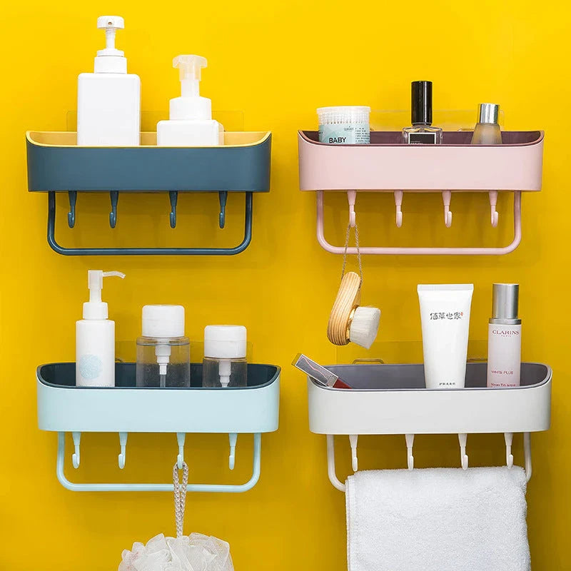 Simple punch-free bathroom wall mount rack in multiple colours