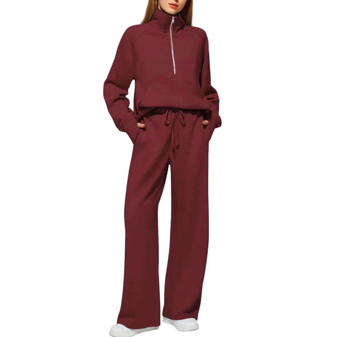 Women's solid colour long-sleeved sweater and trousers suit in various colours