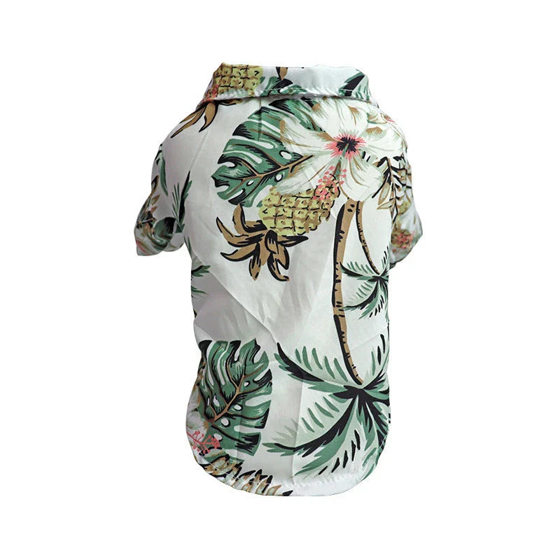 Breathable chiffon dog shirt with tropical pineapple and palm tree patterns