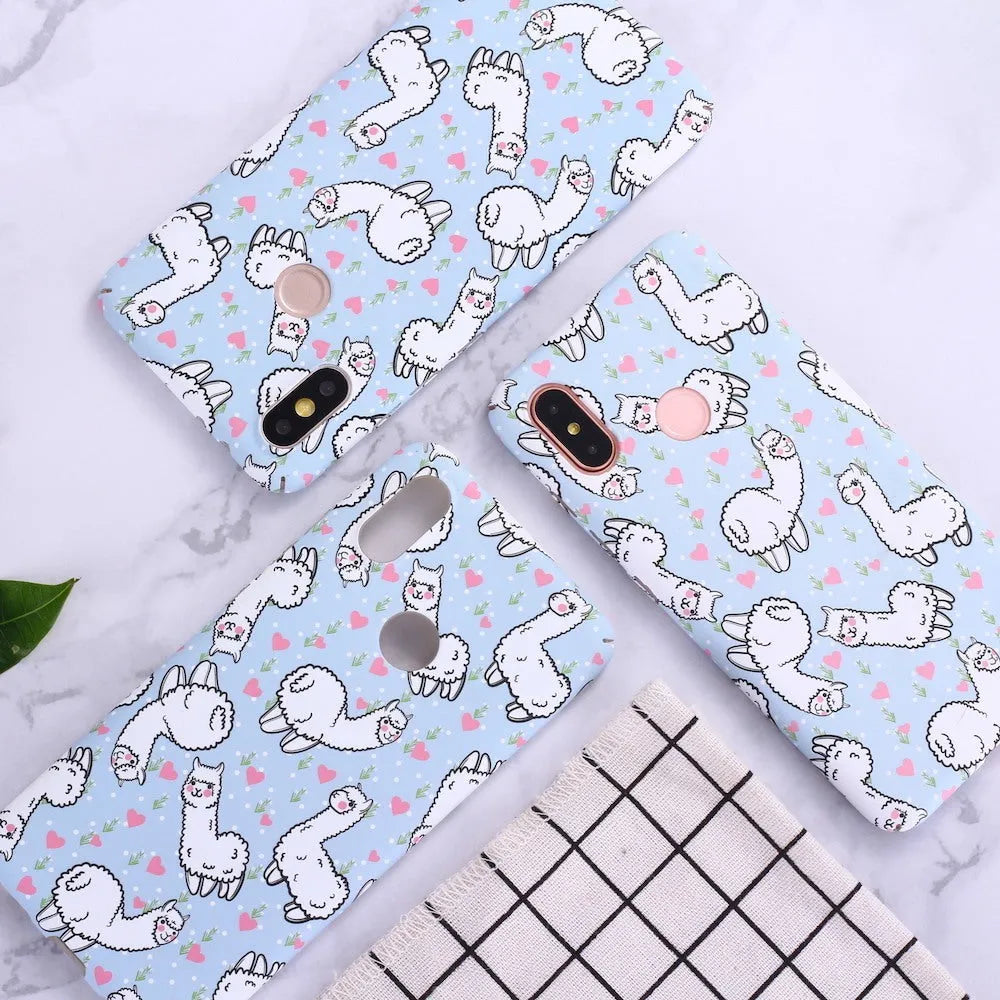 Cute alpaca water sticker frosted phone case for Xiaomi models with PC material shell in photo colour