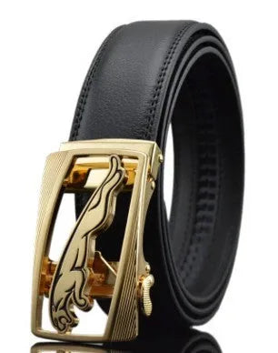 Men's automatic buckle leather belt in first layer cowhide with 3.5cm width
