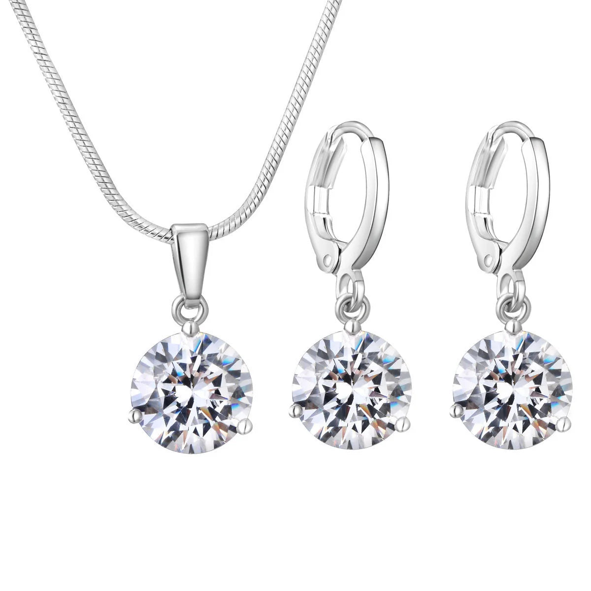 Water Drop Necklace Earring Set with zircon gemstones and snake bone chain
