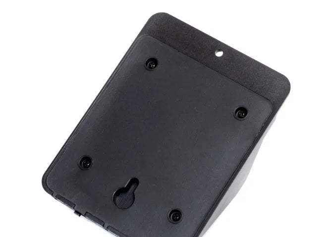 Set of four white rectangular solar-powered motion sensor lights for outdoor wall mounting.