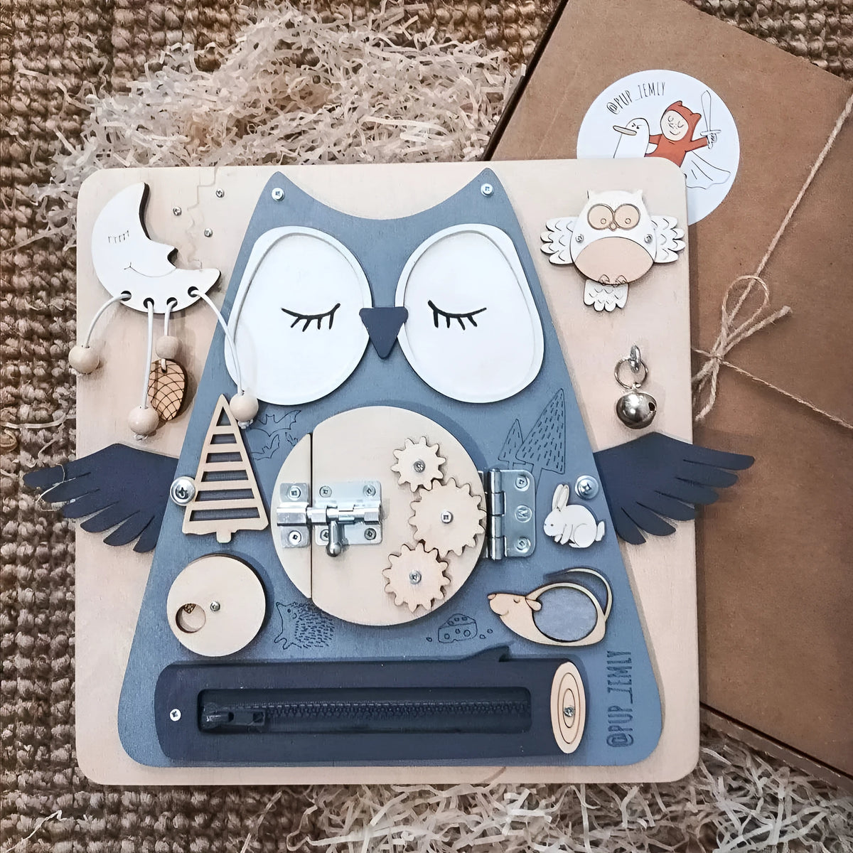 Wooden Montessori unlock toy for baby table game in cat style