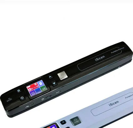 Mini handheld wireless scanner with colour screen, WiFi function, buggy bag, and charging cable in white or black